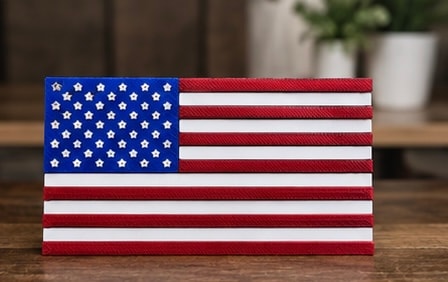 American flag on wooden table