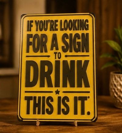 Yellow humorous drinking establishment sign