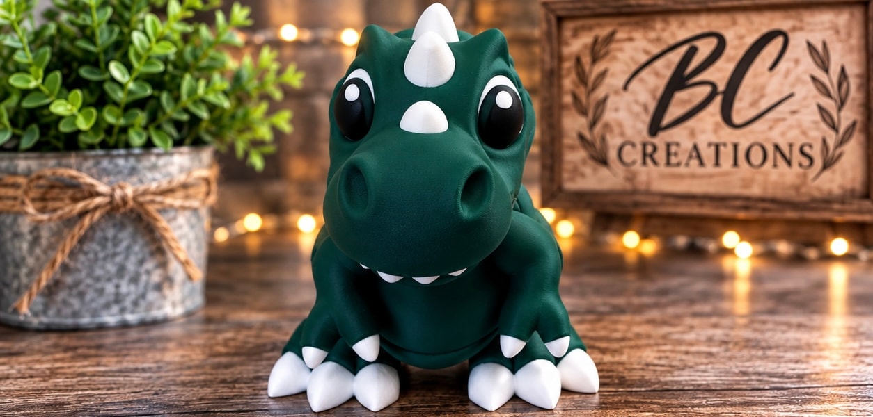 Cute green dinosaur toy smiling