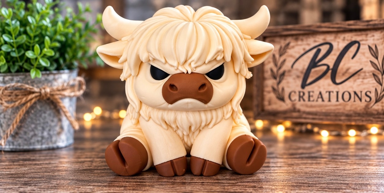 Cute yak figurine sitting on wooden table