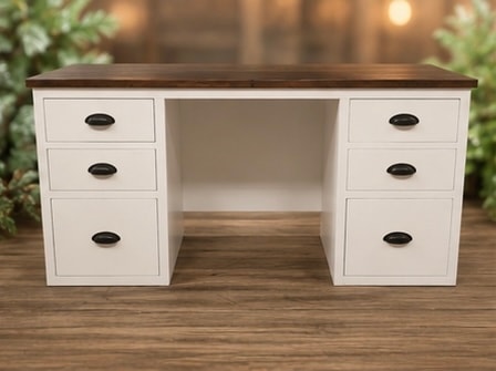 White wooden desk with storage drawers