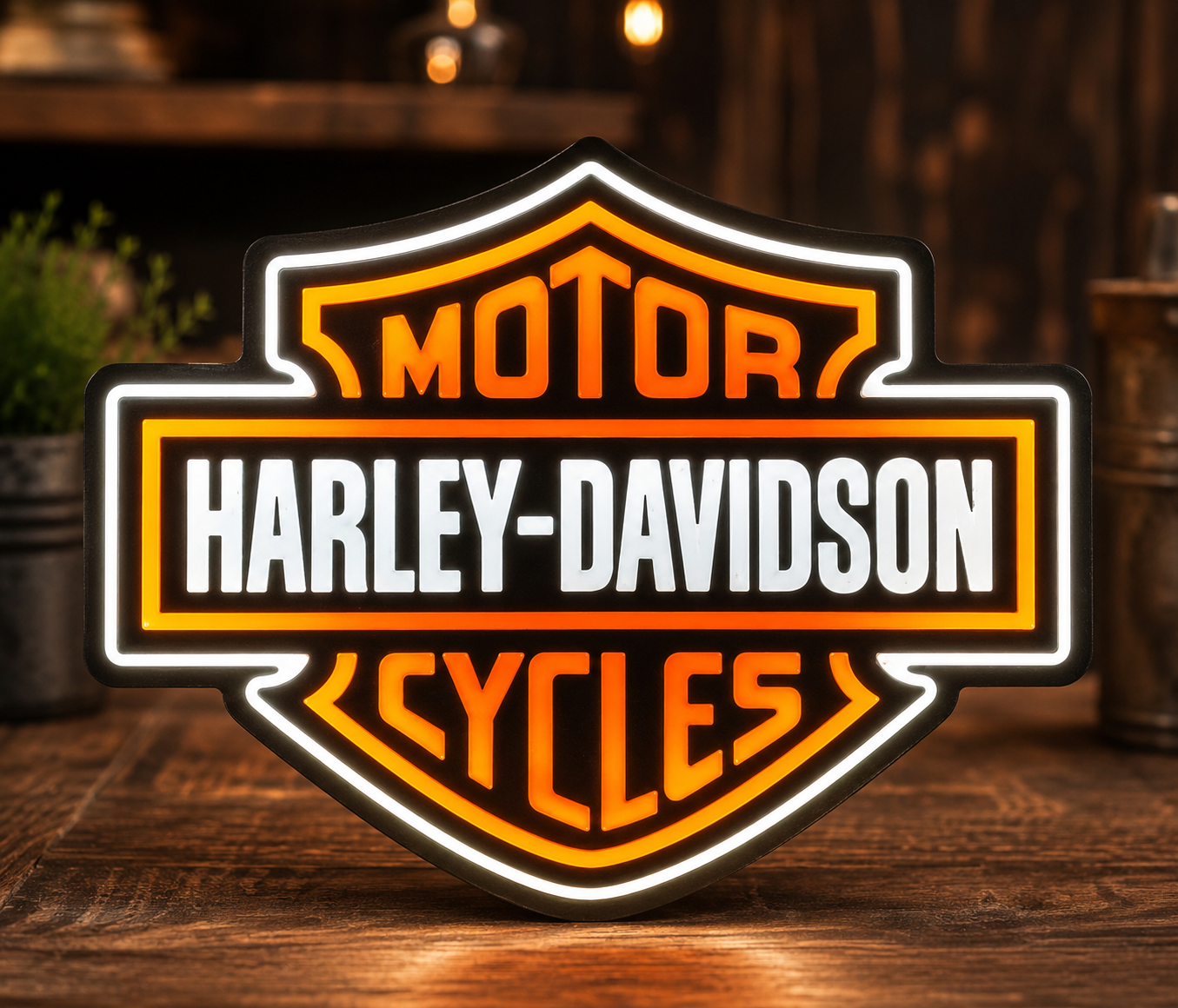 Harley-Davidson neon sign glowing custom