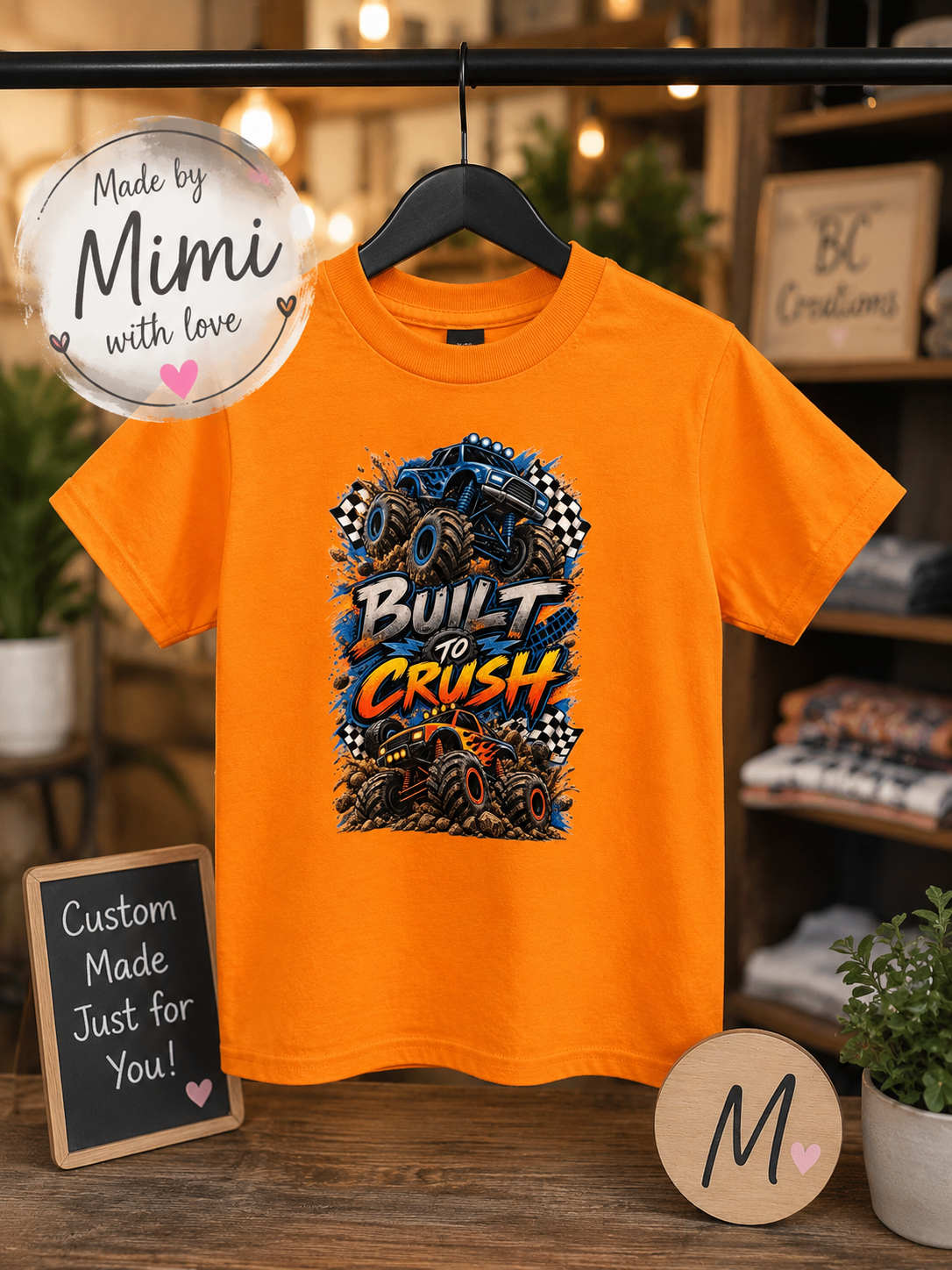 Orange monster truck graphic tee