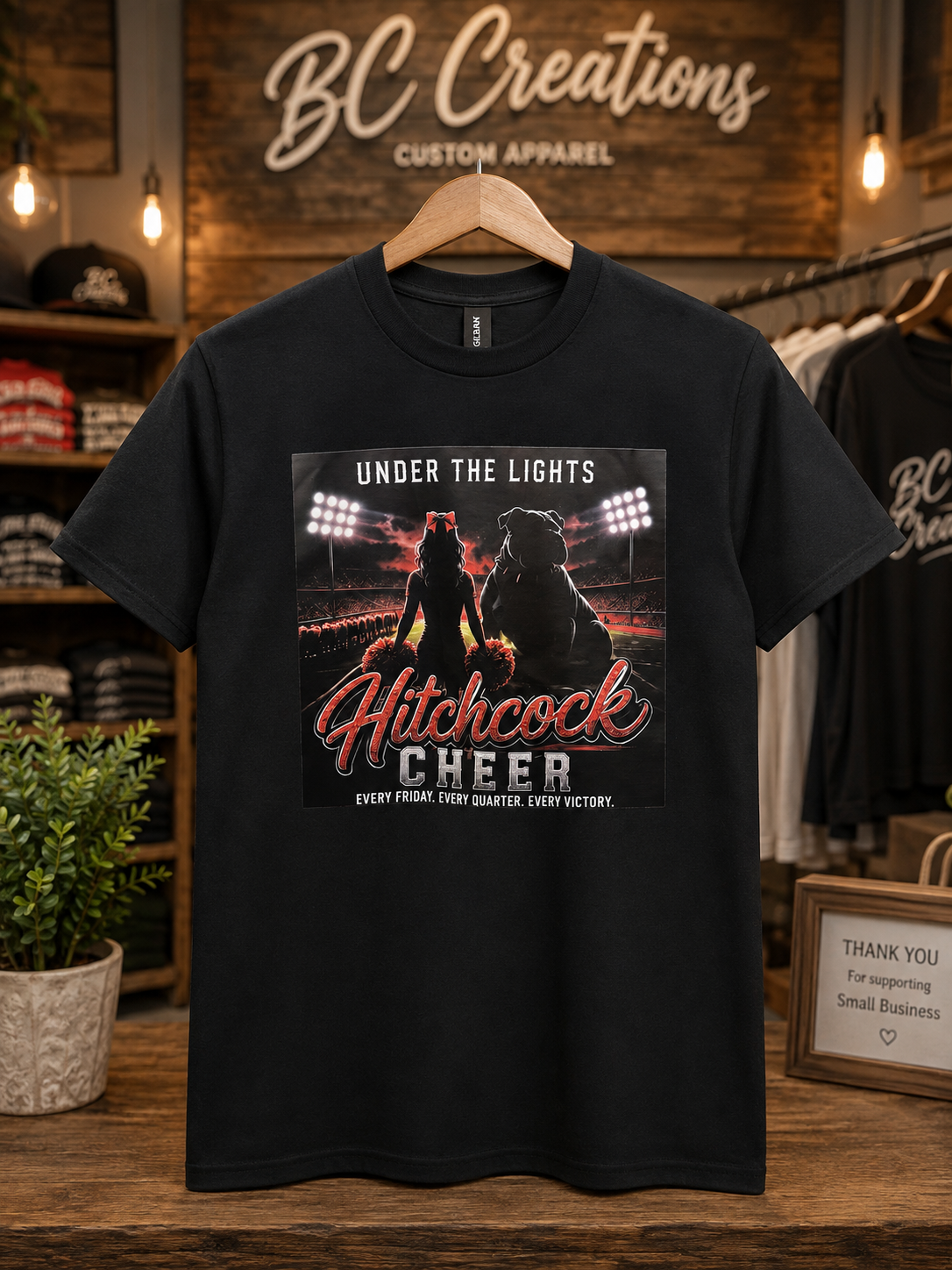 Black Hitchcock cheer graphic t-shirt