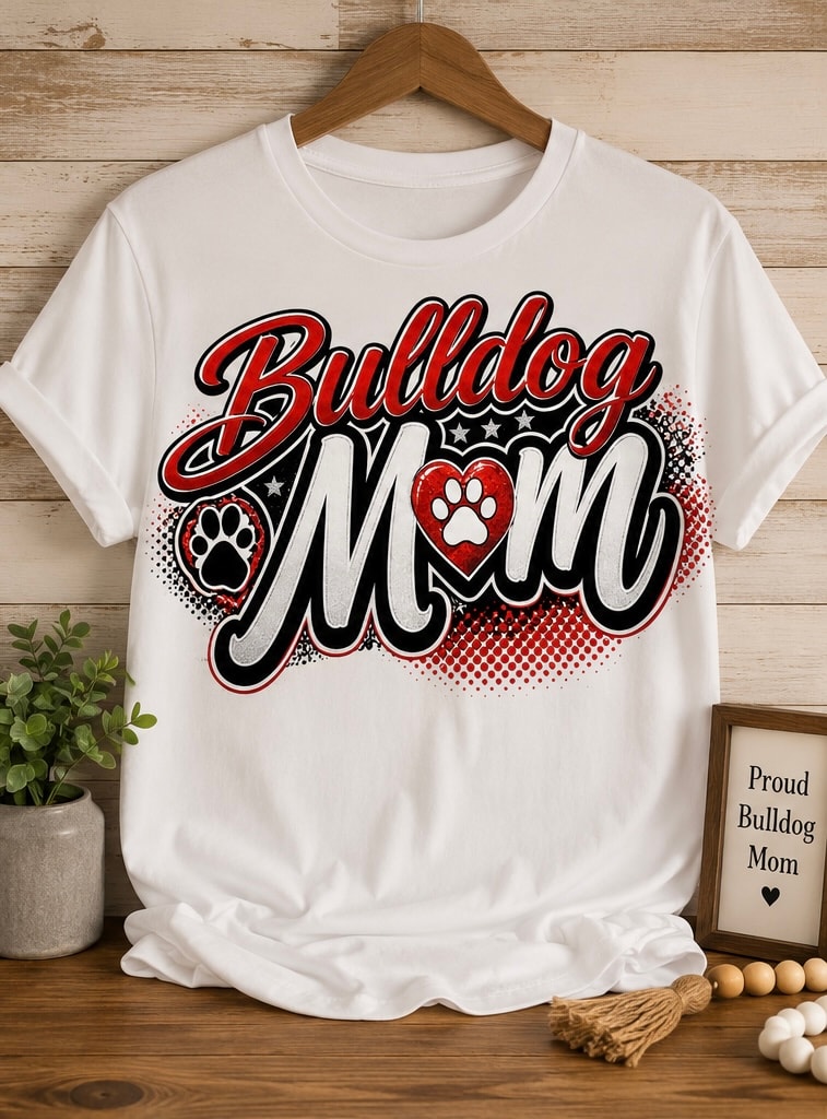 Bulldog mom graphic t-shirt white
