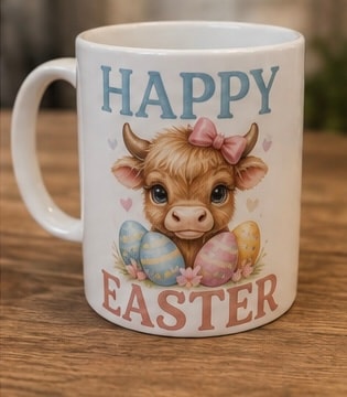Happy Easter highland cow mug